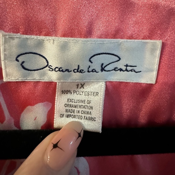 Oscar de la Renta Pink Floral Zip Front Long Nightgown Lounge Dress Kaftan 1X - Picture 5 of 15